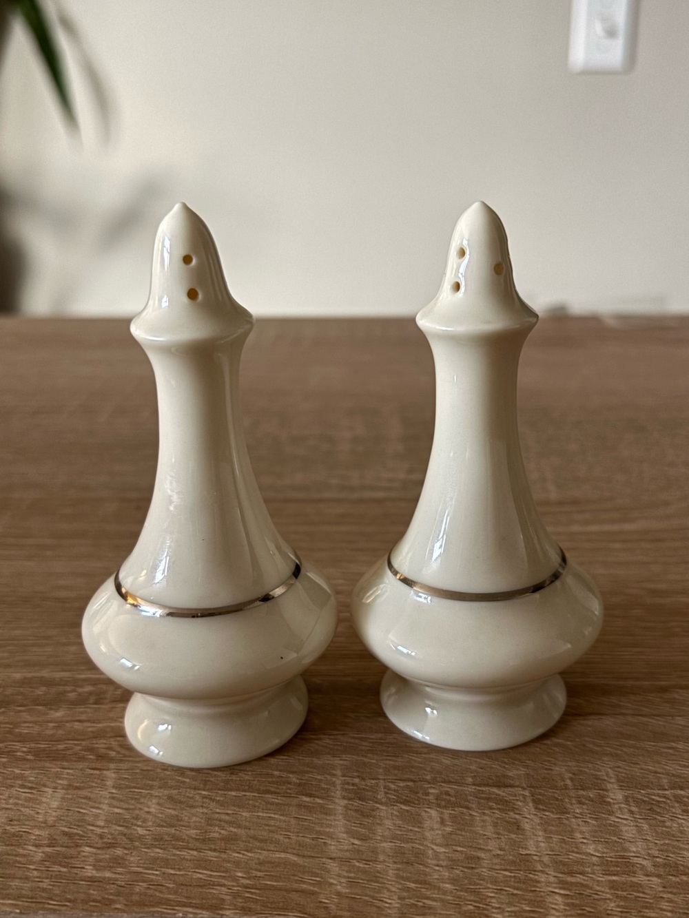 Vintage Lenox Regency Salt and Pepper Shakers w/ Stopper - Cream and Gold